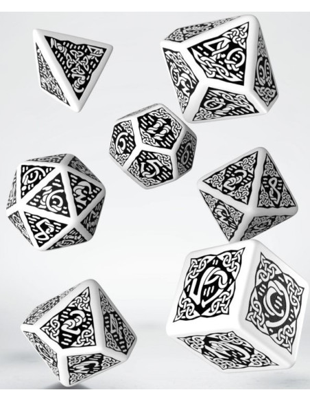 Dados Q WORKSHOP: Celtic 3D Revised white & black Dice Set (7pzs)