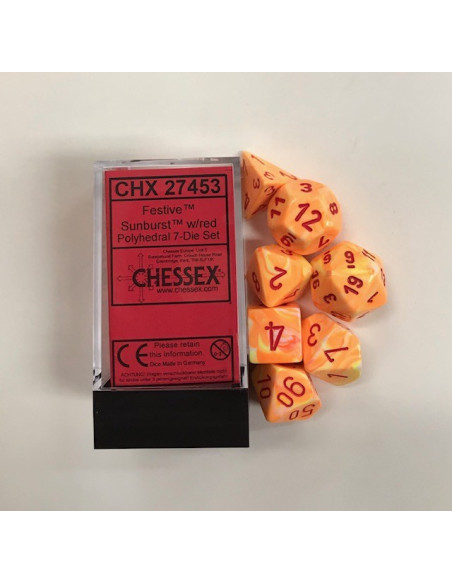 Dados Festive Sunburst/red Chessex - Set de 7 dados poliédricos - 27453